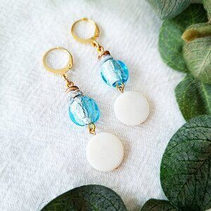 Boho Gold Dangle Earrings - Mermaidcore Jewelry, Mother of Pearl, Coastal